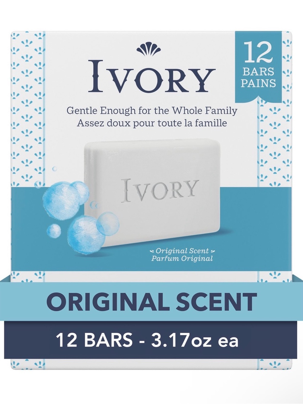 Ivory Gentle Bar Soap, Original Scent 3.17 oz, 12 Count Family Pack